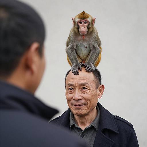 Monkey Sitting on Man's Head