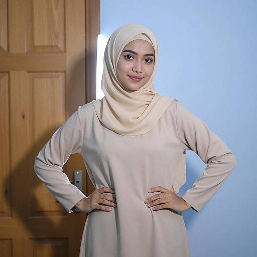 Portrait of Woman in Beige Hijab