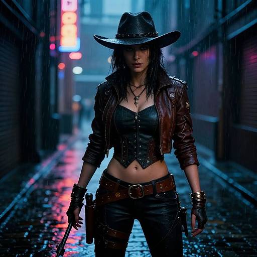 Cyberpunk Gunslinger in Neon Alley