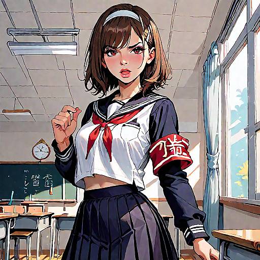 Anime Schoolgirl in Classroom