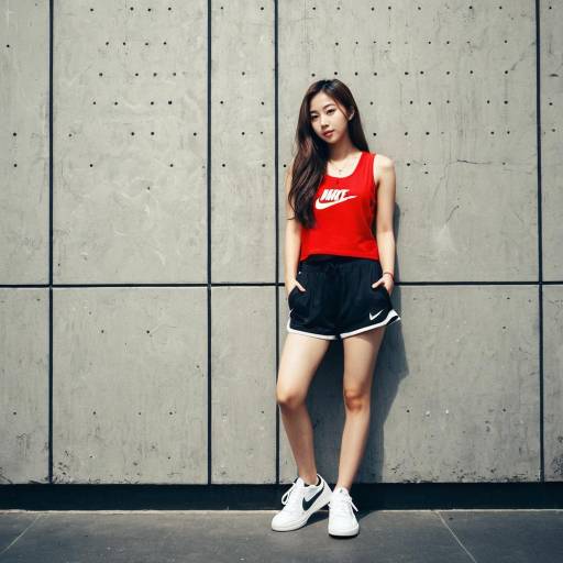 Young Asian Woman in Red Nike Tank Top and Black Shorts