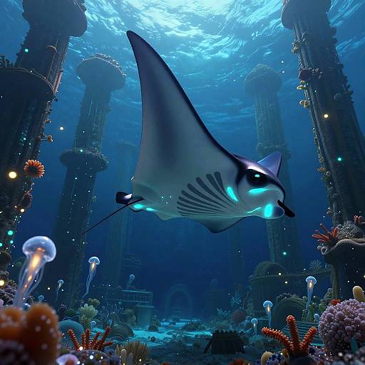 Bioluminescent Manta Emblem in Abyssal Cathedral