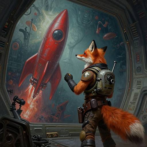 Anthro Fox Space Pirate Examines Alien Mural
