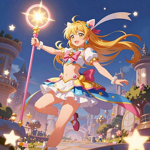 Young Magical Girl in Fantasy City