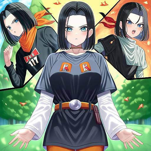 Illustration of Android 17, dragon ball in the style of Mizukoshi (marumi)
