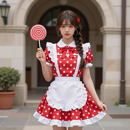 Woman in Red Polka Dot Lollipop Lady Costume