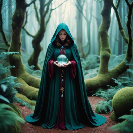 Mystical Cloaked Figure in Enchanted Forest Mystical Cloaked Figure in Enchanted Forest