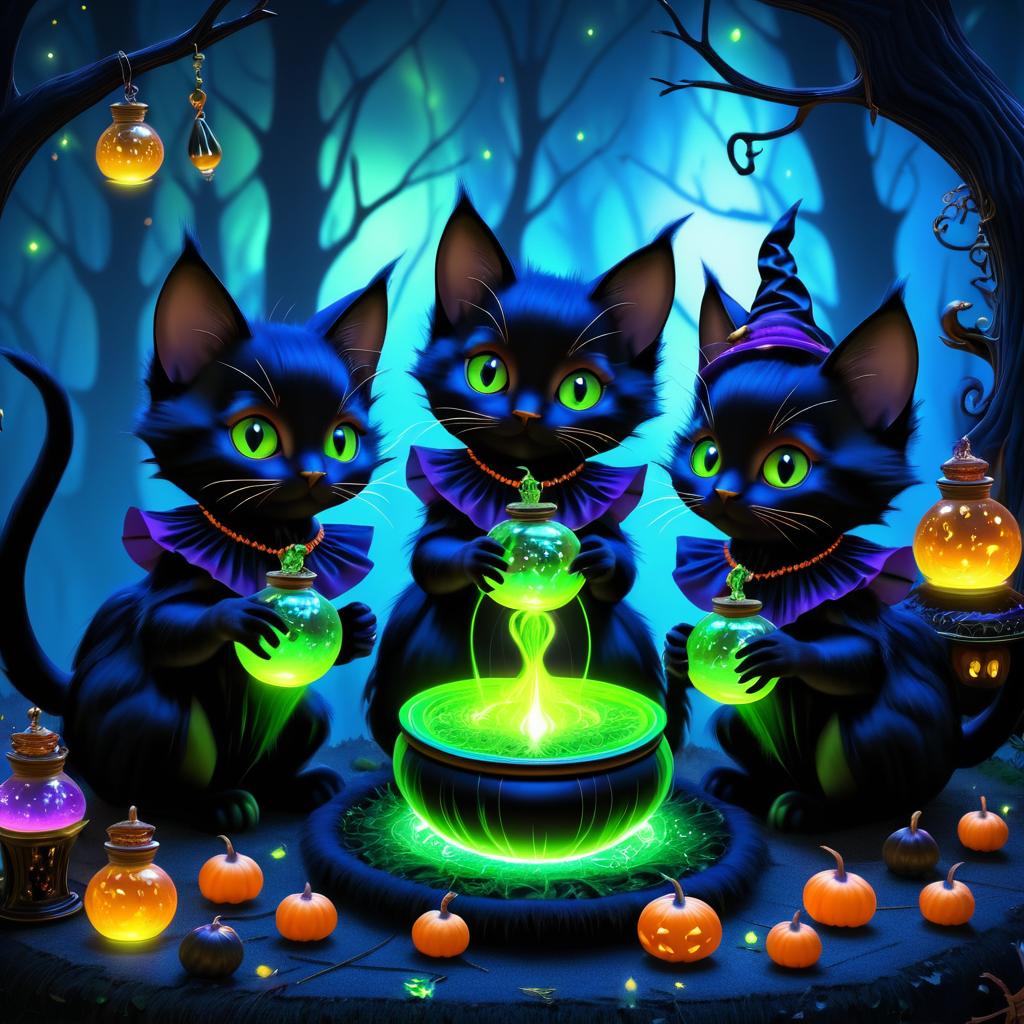 Witchy Kittens in Enchanted Forest