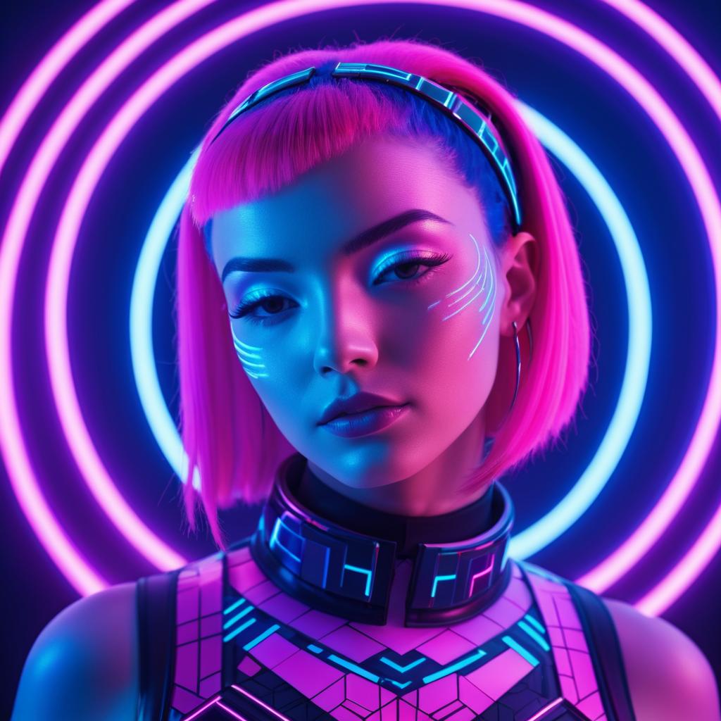 Ethereal Cyberpunk Portrait in Neon Colors