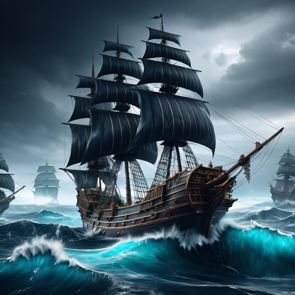 Epic Pirate Ship in Stormy Ocean Art