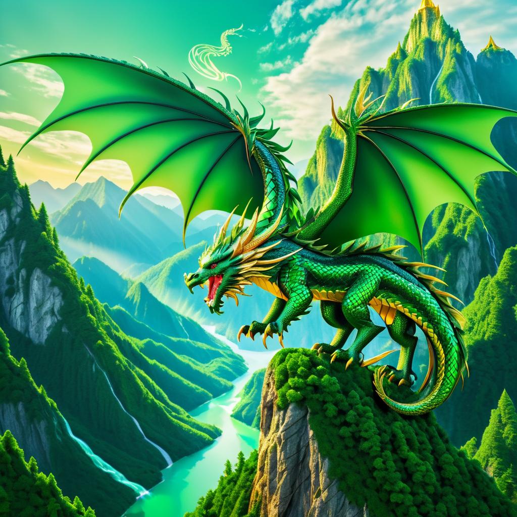 Majestic Dragon Soaring Over Mountains