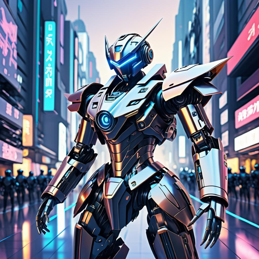 Anime Robot in Futuristic Cityscape