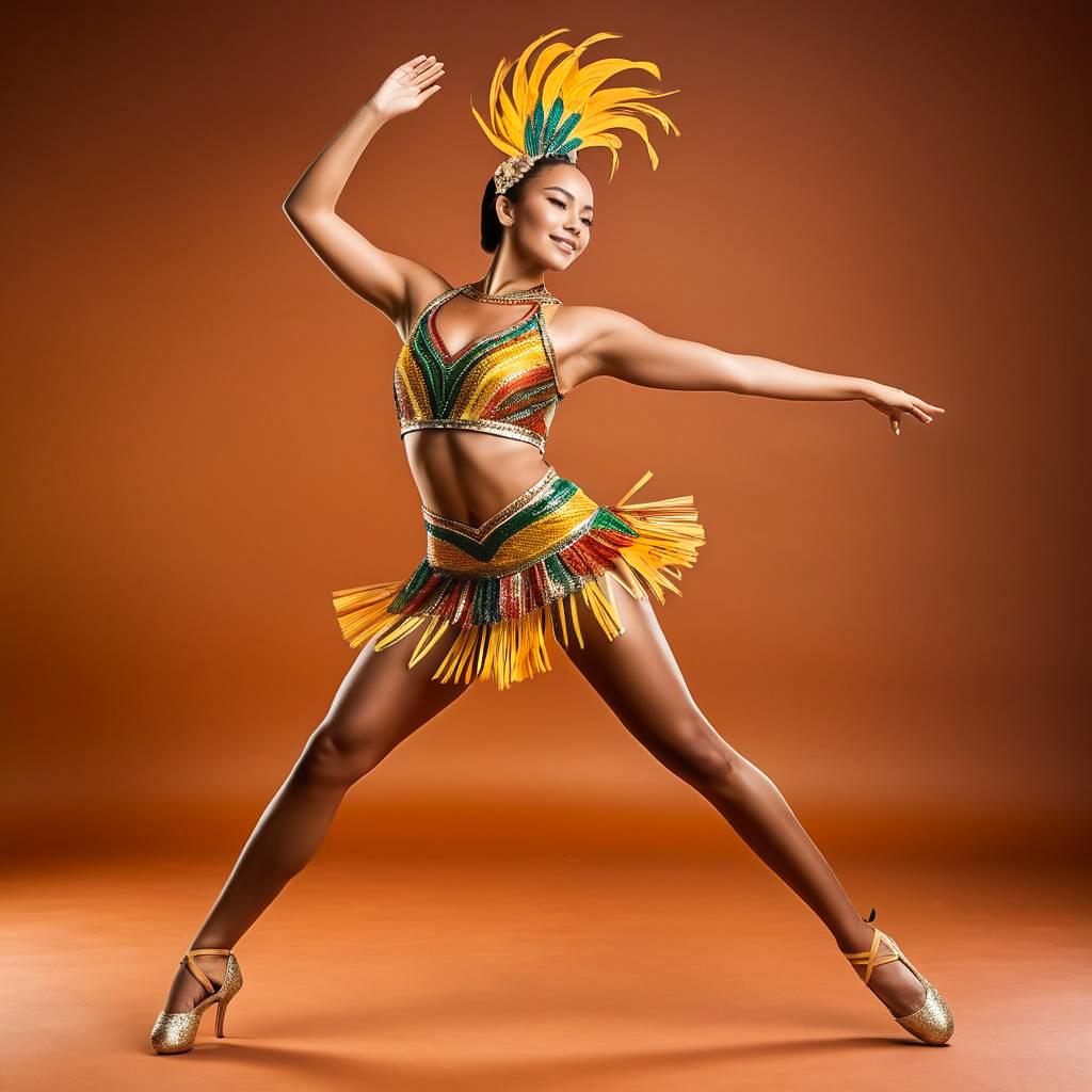 Exhilarated Young Woman in Samba Costume