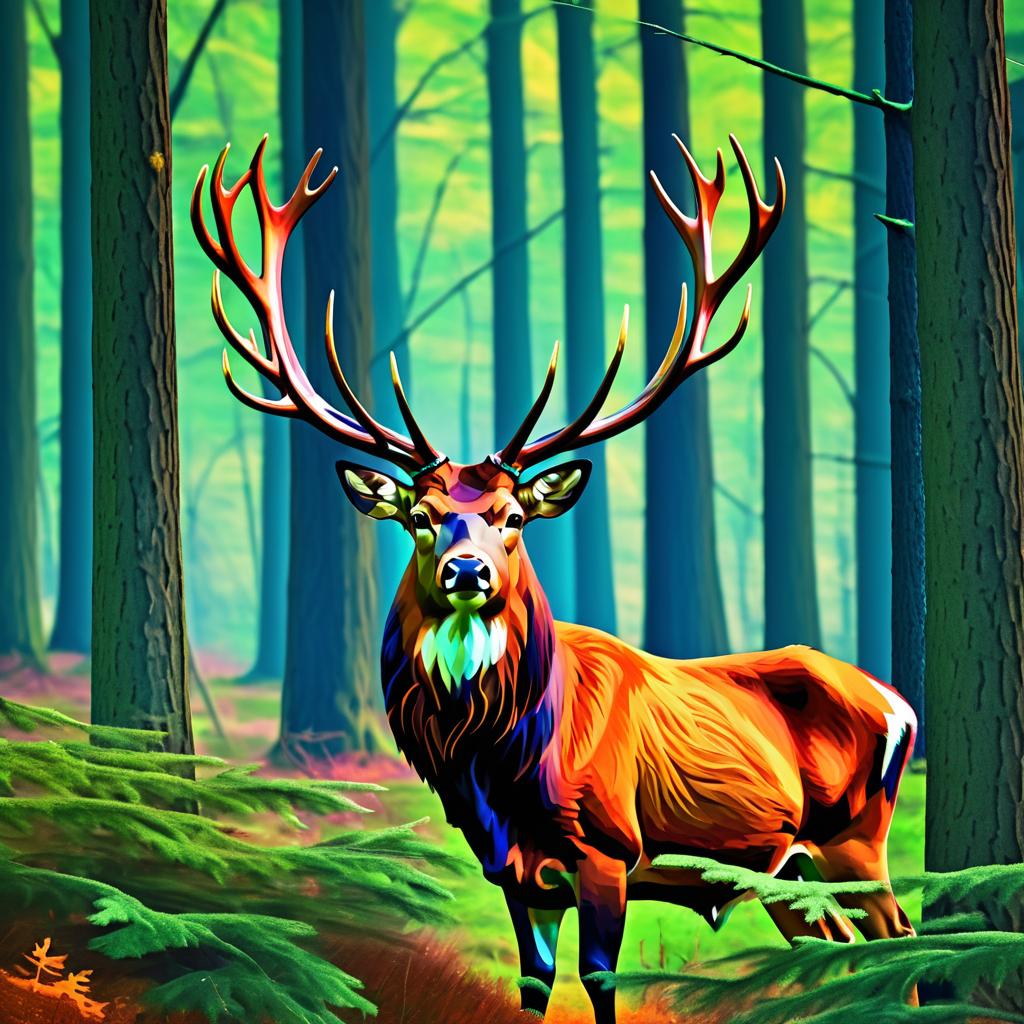 Majestic Stag in Vibrant Woodland Scene