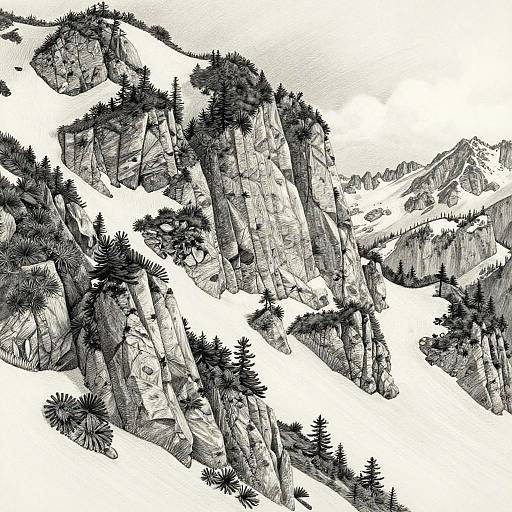 Realistic Detailed Mountain Face Drawing