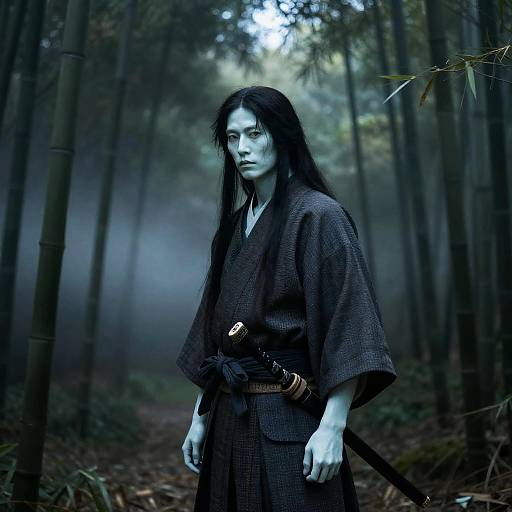 Mystical Samurai in Bamboo Twilight