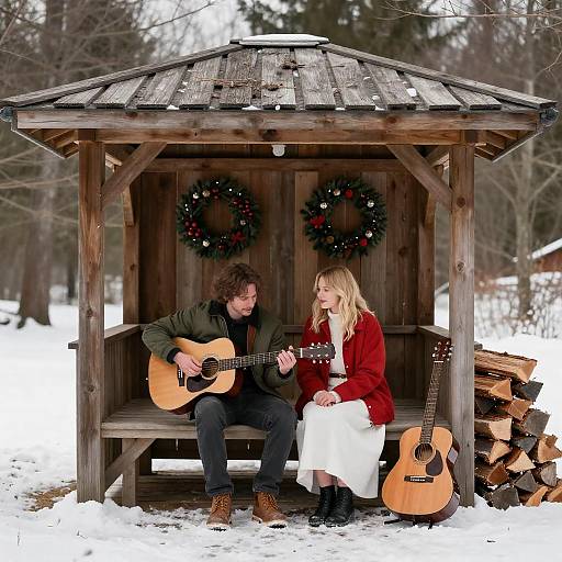 Cozy Winter Scene at Rustic Gazebo