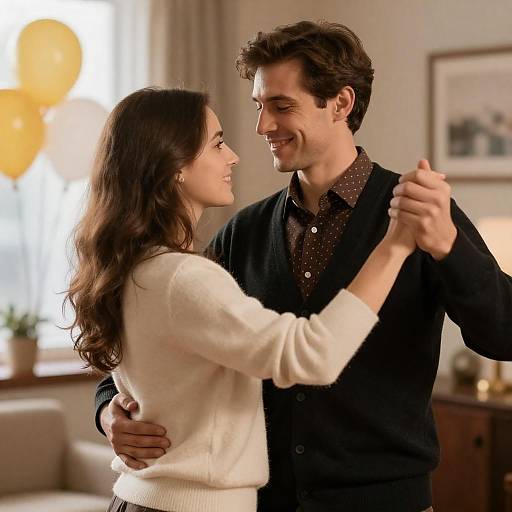 Smiling Couple Dancing in Warm Light