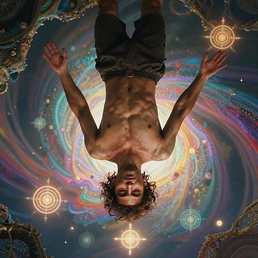 Serene Hanged Man with Mystical Symbols