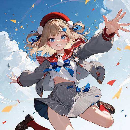 Shigure Ui Jumping in Blue Sky