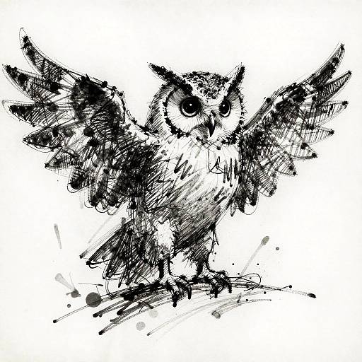 Chaotic Ink Sketch of Owl