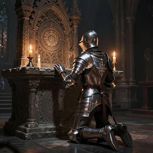 Solitary Knight in Gothic Cathedral