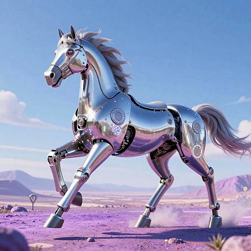 Chrome Robotic Horse Fantasy Creature
