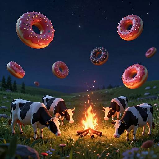 Celestial Cows on Floating Doughnuts