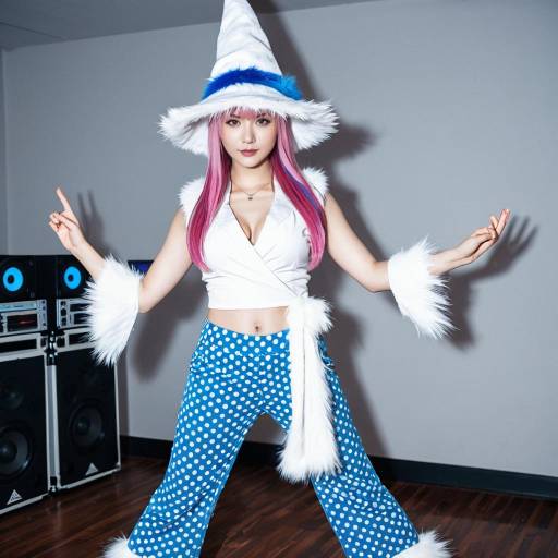 Young Woman in Blue Polka Dot Furry Mage Costume