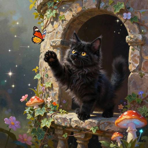 Playful Maine Coon in Enchanted Tower