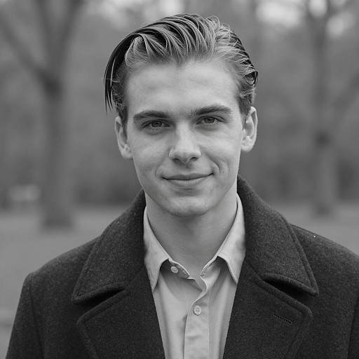 Young Man in Overcoat - Black and White Photo