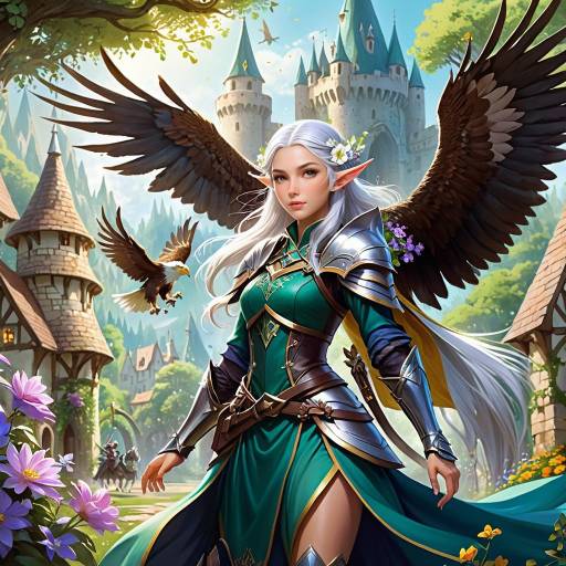 Elf Collecting Flowers in Mystical Forest Elf Collecting Flowers in Mystical Forest