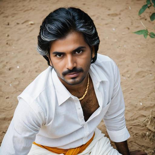 Indian Man in Traditional White Dhoti and Shirt