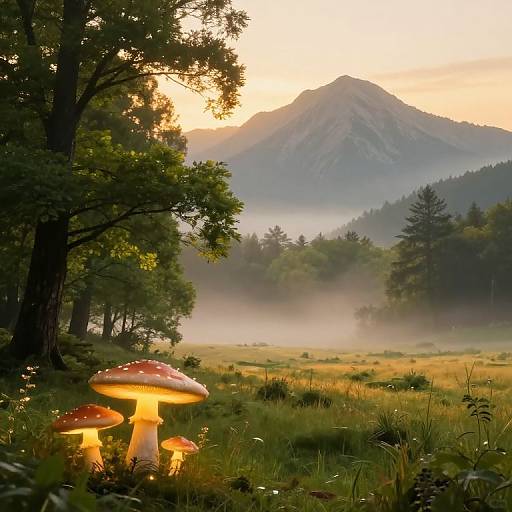 Surreal Dreamscape with Glowing Mushrooms