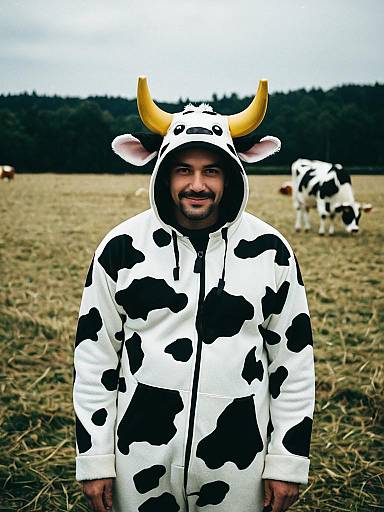 Realistic Man in Cow Suit Cosplay