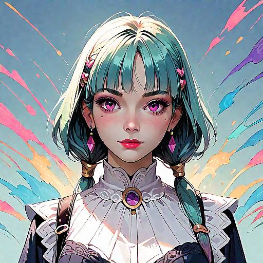 Anime Girl with Purple Eyes and Braided Hair