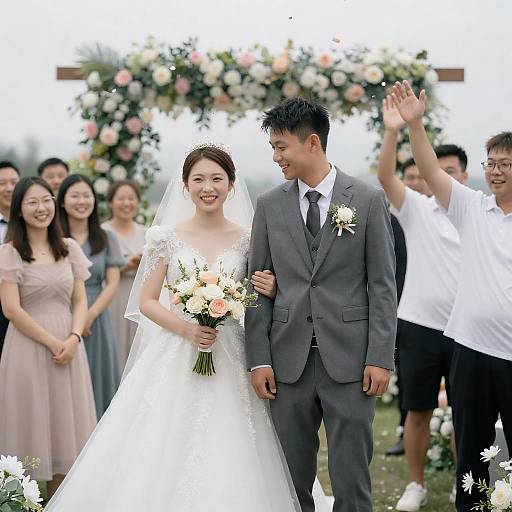 Joyful Wedding Celebration with Floral Details