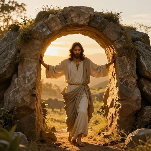 Jesus Emerging From Sunrise Tomb