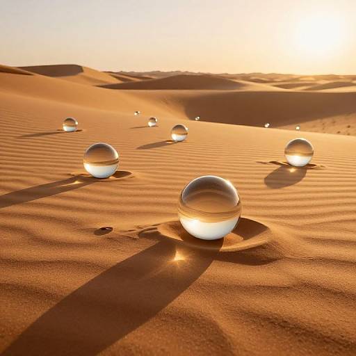 Surreal Desert with Reflective Globes