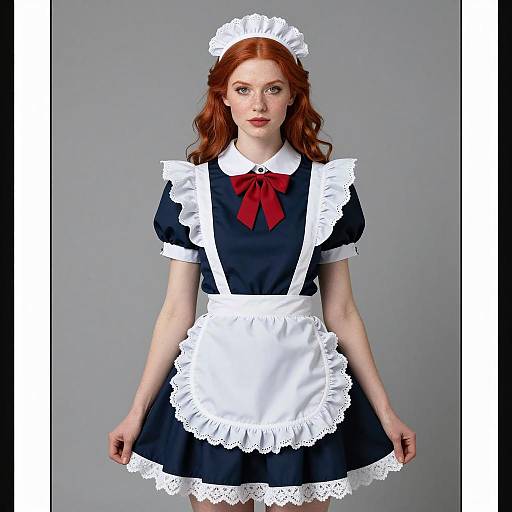 Redhead Woman in Classic French Maid Outfit