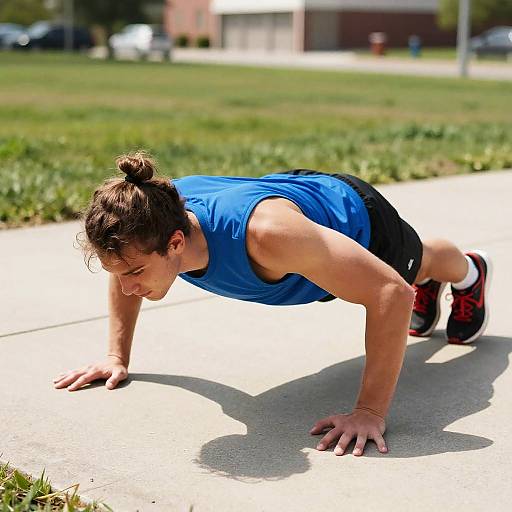 Young Man Doing Push-Up Outdoors