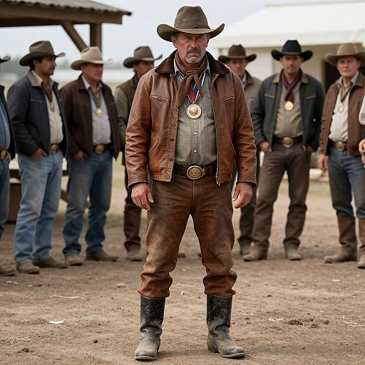 Determined Cowboy with Medal and Band