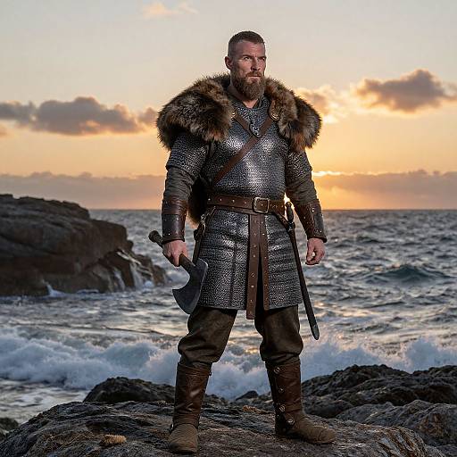 Viking Warrior on Rocky Coastline