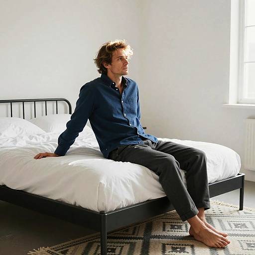 Relaxed Man in Minimalist Bedroom