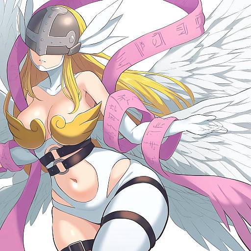 Illustration of Angewomon, digimon in the style of Berabou