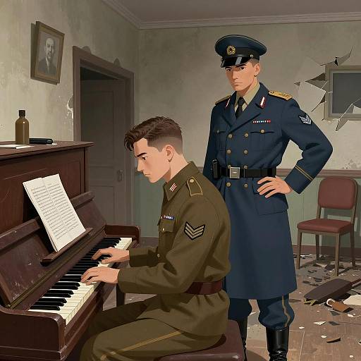 War-Torn Room with Two Soldiers