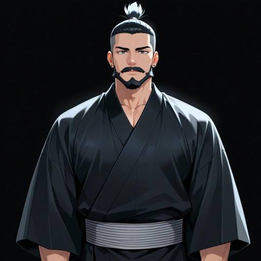 Confident Young Samurai in Black Kimono Confident Young Samurai in Black Kimono