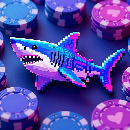 Neon Synthwave Poker Chip Shark