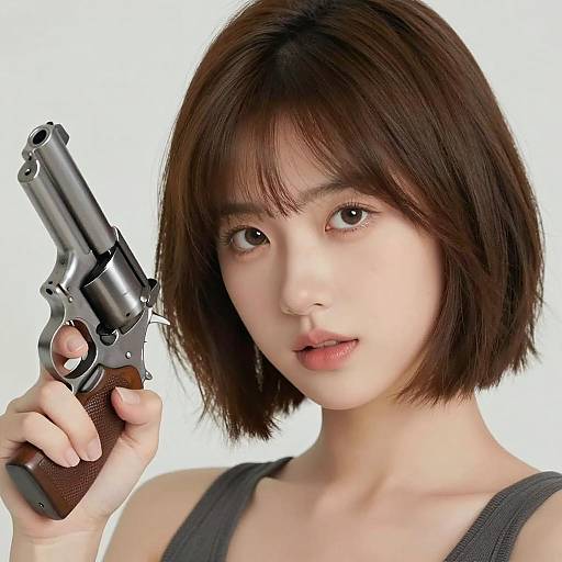 Young Woman with Revolver Portrait