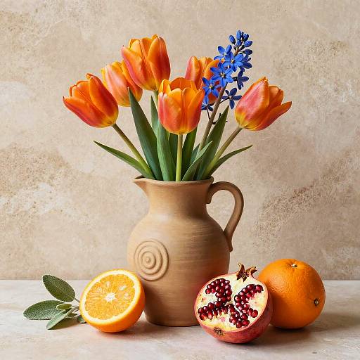 Earthy Clay Jug with Floral Still Life